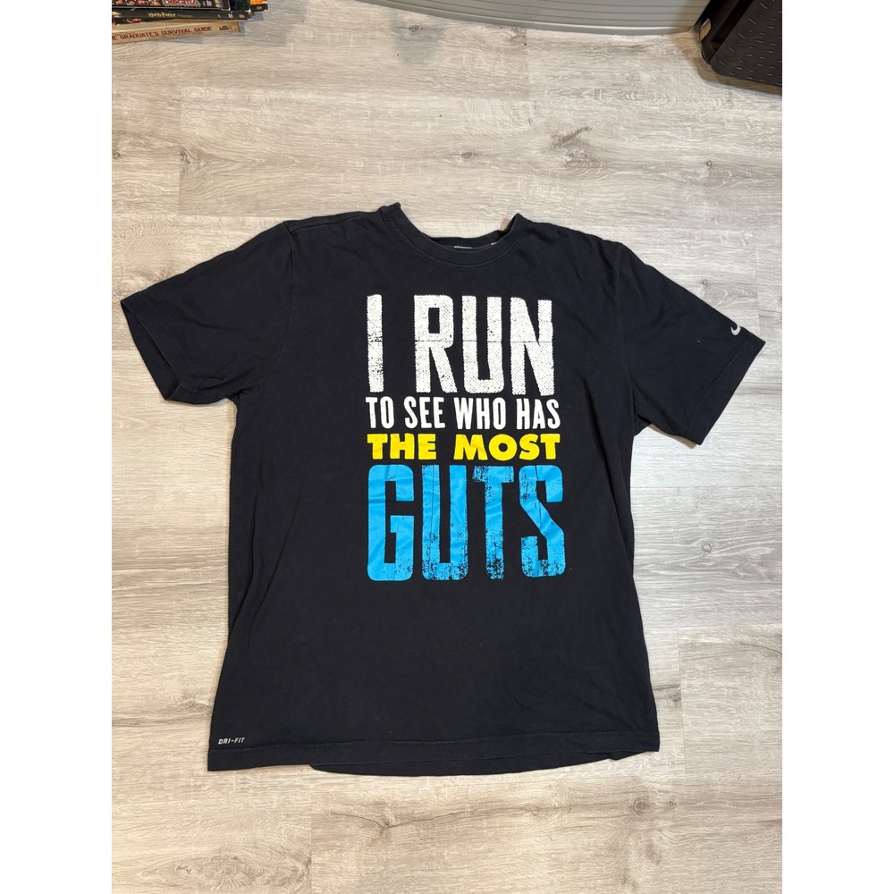 Nike Dri-FIT Running T-Shirt Graphic‎ Tee Athletic Top I Run Black L
